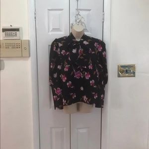 Who What Wear Red Black Floral Long Sleeve Blouse